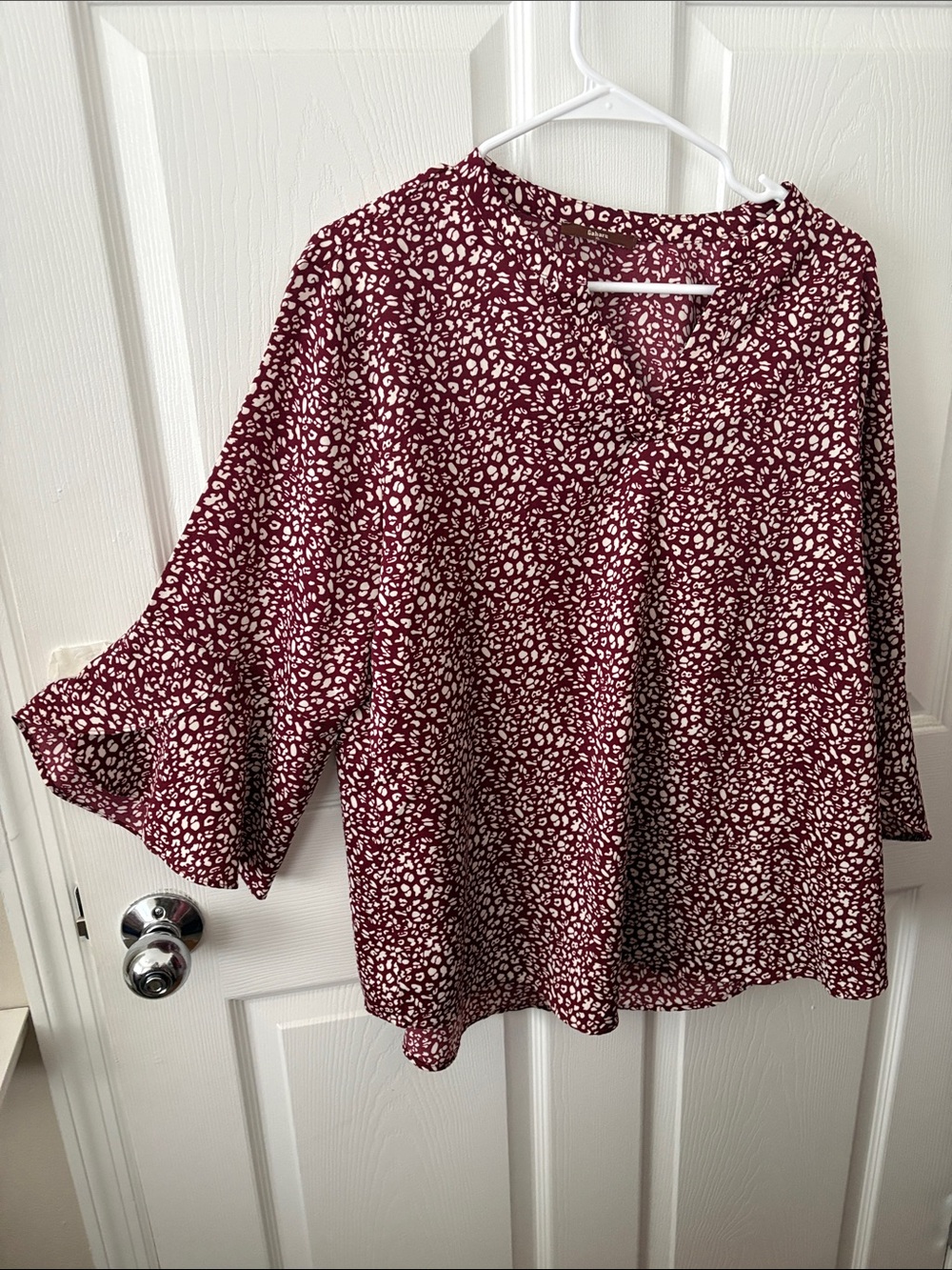 Women's Maroon Print Blouse - Casual V-Neck Top by Gaharu